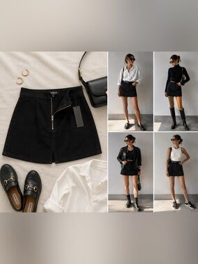 Lioness Lola Mini Skirt Black Denim Cotton Stretch NWT Size S